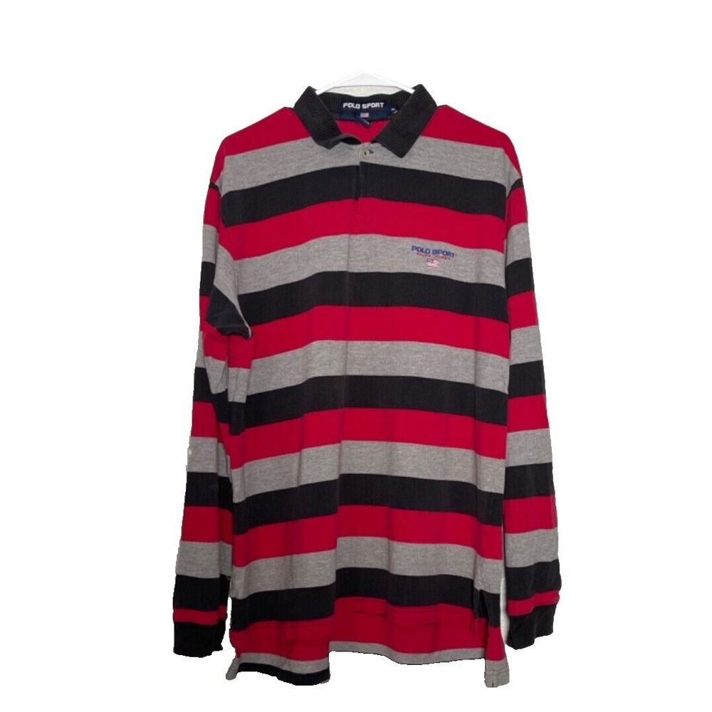 Vintage Ralph Lauren Polo Sport Rugby Shirt Men's‎ XL Striped Long Sleeve Stain